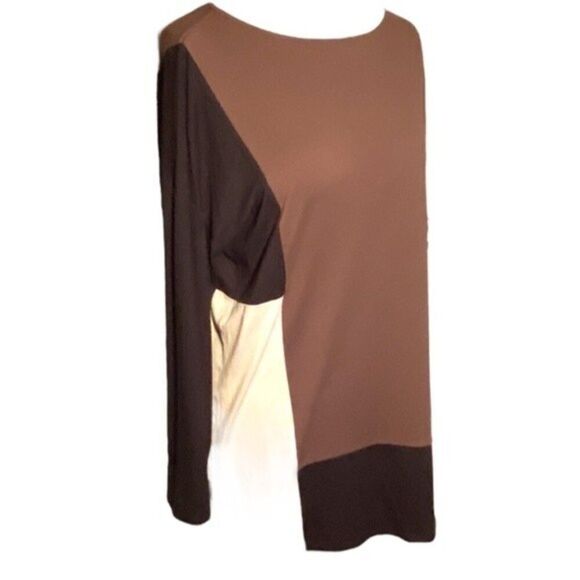 J Jill Color Block Long Sleeve Tunic Cream Brown Mocha Size L Stretch - Picture 3 of 9